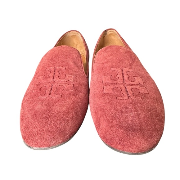 Tory Burch Leigh Rust color Suede Logo Round Toe Slip On Flats Loafers Sz 8.5 - Picture 8 of 10